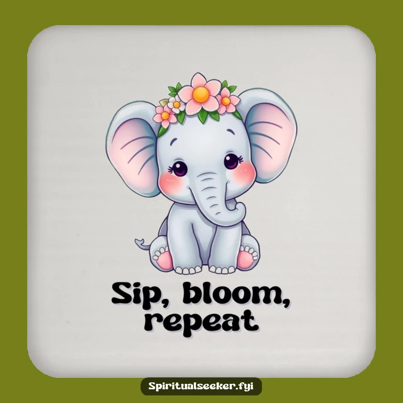Funny Elephant Flower Crown Coaster: Protect Surfaces with Serene Style