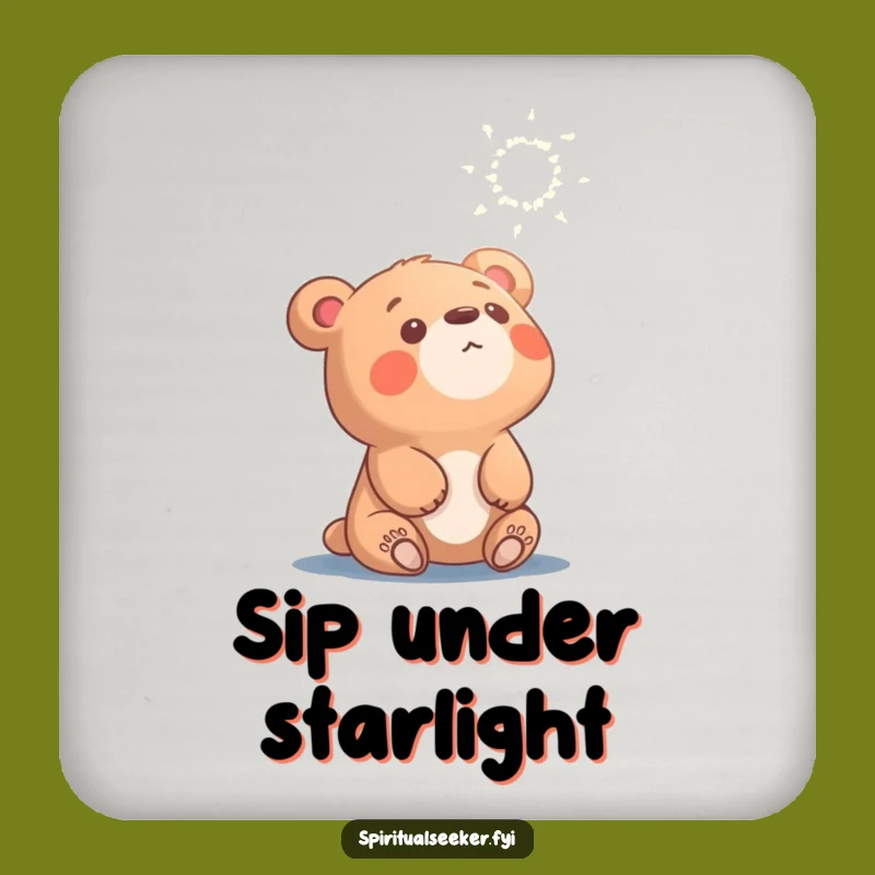 Funny Curious Bear Coaster: Ethereal Light Wonder Surface Protector