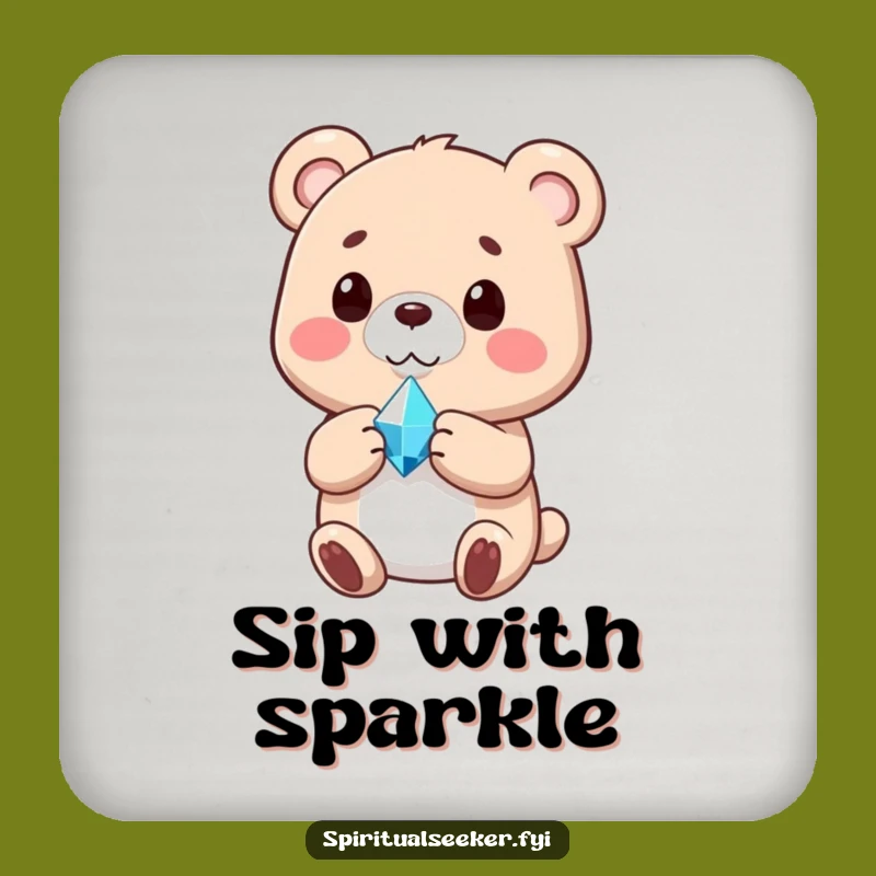 Funny Drink Coaster: Content Bear Crystal Art for Peaceful Tables