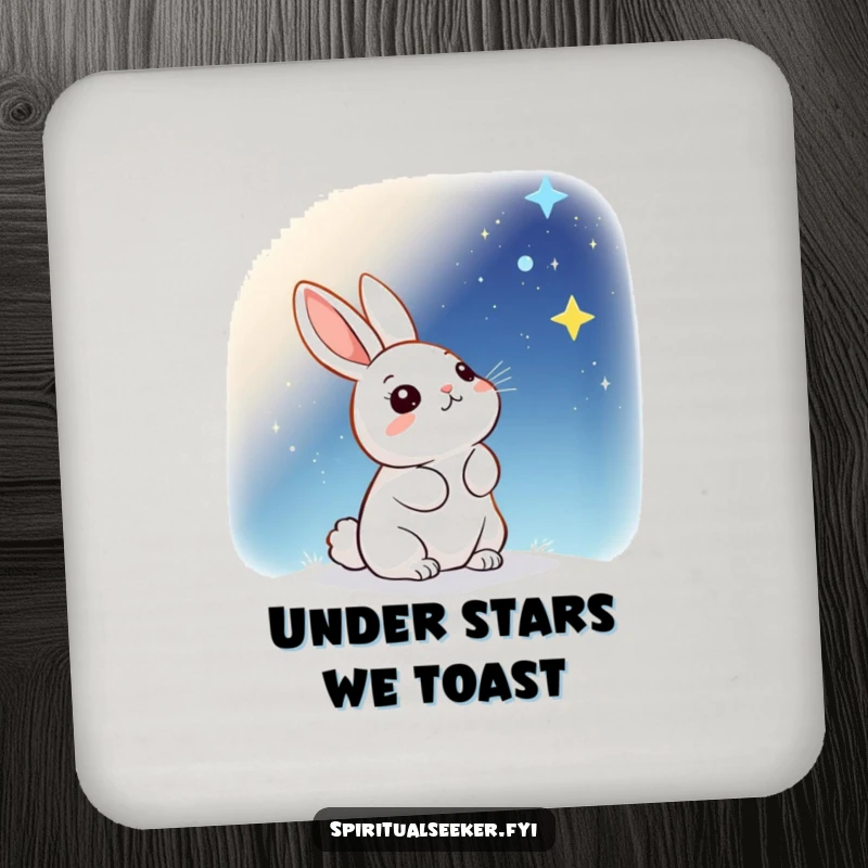 Funny Drink Coaster: A kawaii rabbit looking up at a starry sky, offering surface protection with celestial beauty.