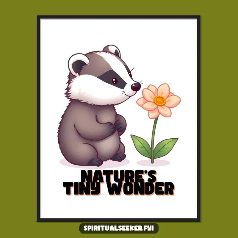 Funny Badger's Magical Flower Art Print: Enchanting Woodland Humor for Your Walls.