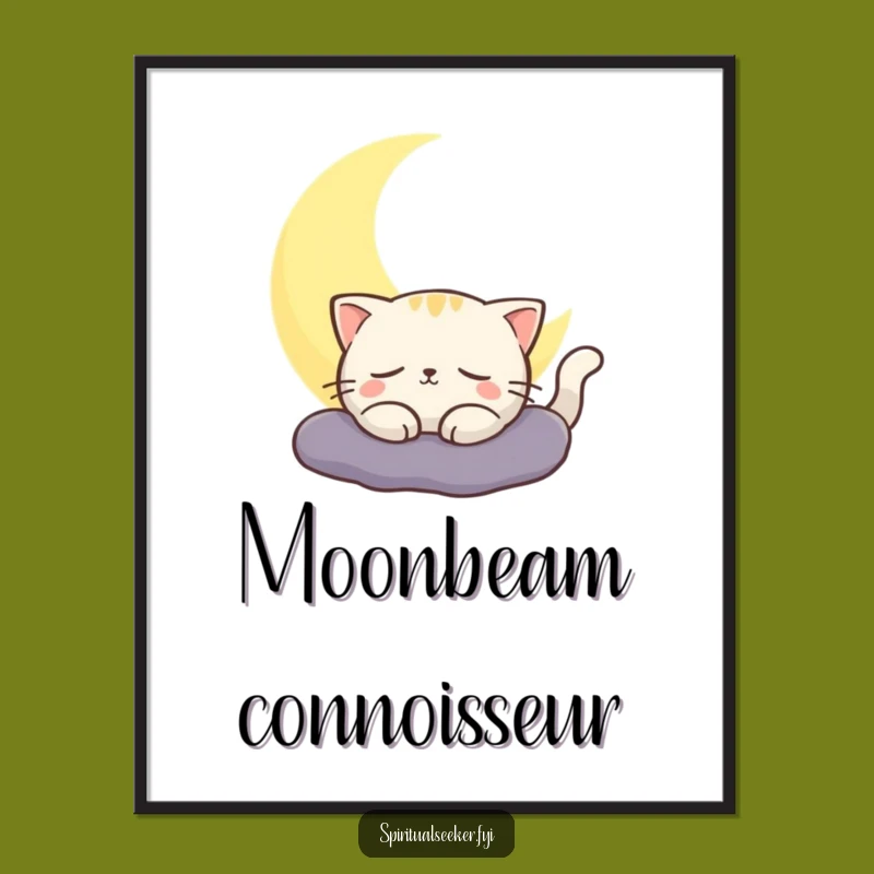 Funny Cat Poster, Moon Glow Art, Contented Decor Gift