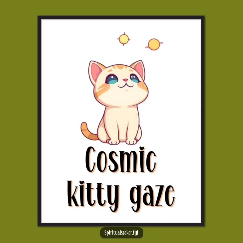 Funny Curious Cat Poster: Celestial Art, Whimsical Wall Decor Gift