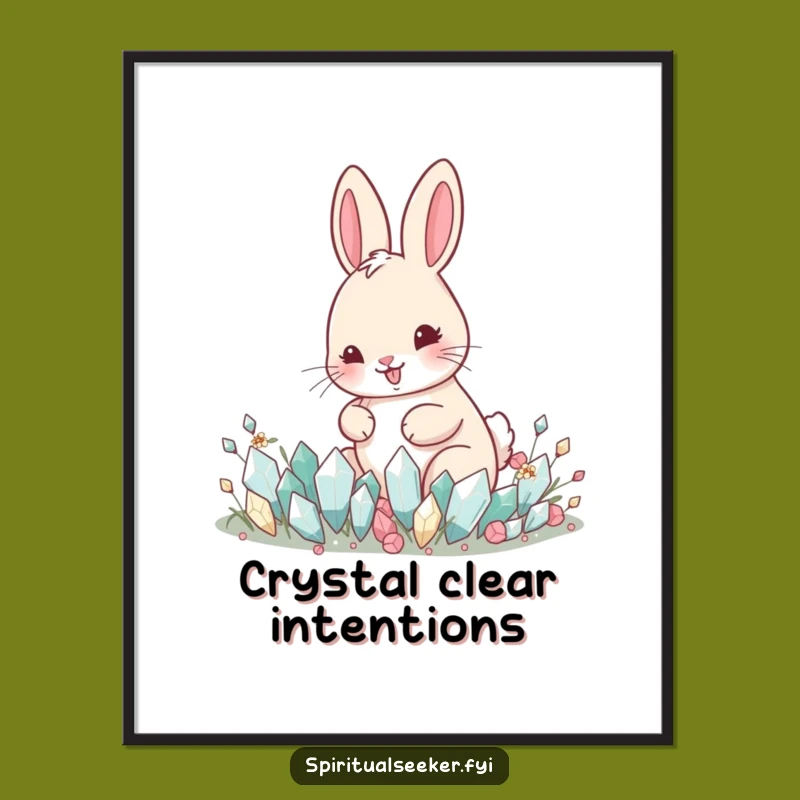 Funny Happy Rabbit Poster: Crystal Garden Art Print, Whimsical Decor