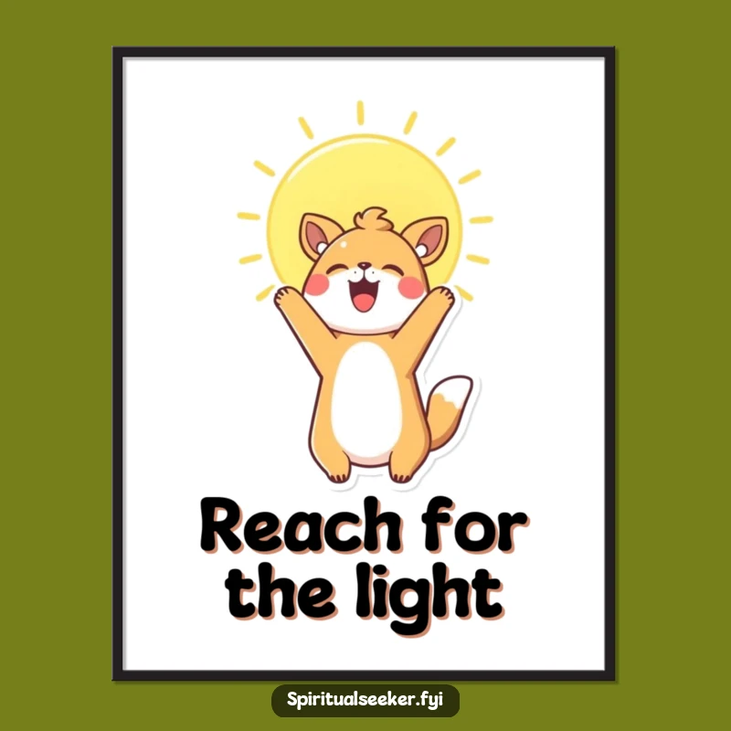 Funny Kawaii Animal Poster: Motivational Sun Reach, Joyful Wall Art