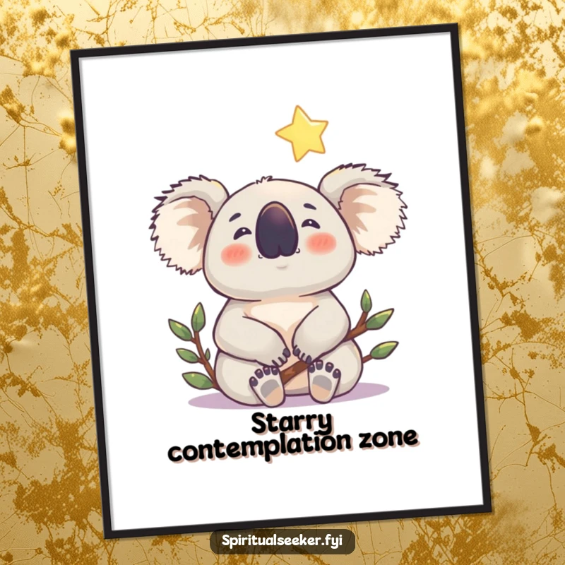 Funny koala poster featuring a contented koala gazing at a gentle, shining star, a humorous and dreamy piece of art.