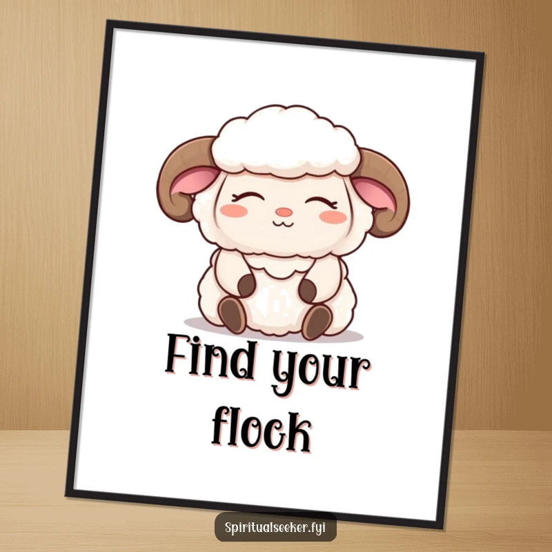 Funny sheep poster featuring a fluffy meditating character with closed eyes and a serene, happy smile, bringing peaceful humor to walls.