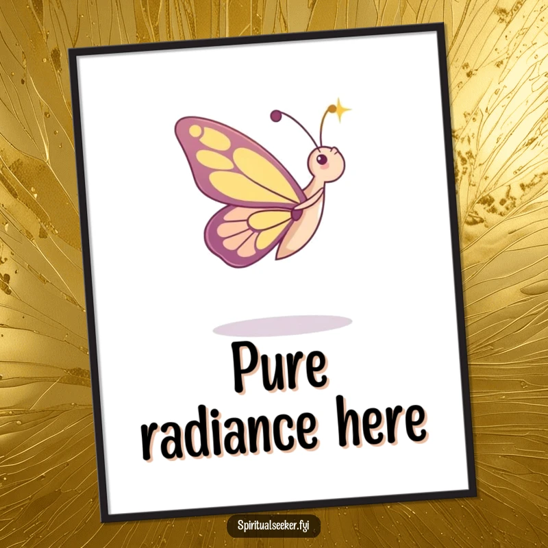 Funny poster art of a dancing butterfly character admiring a beam of light, adding a humorous and enchanting touch to any room.