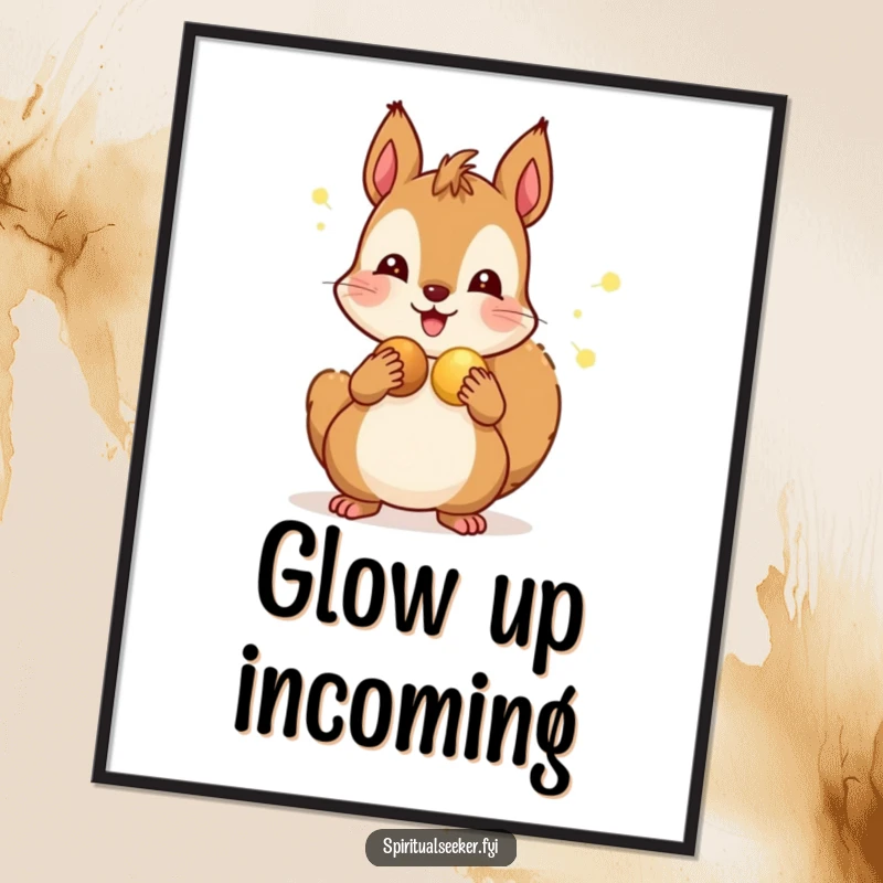 Funny poster showcasing a joyful squirrel sharing bioluminescent nuts with its pals, emphasizing friendship and shared delight.