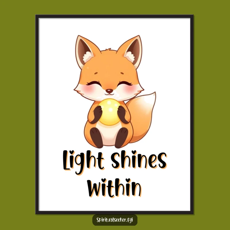 Funny Kawaii Fox Magic Poster - Glowing Orb Art, Unique Funny Gift