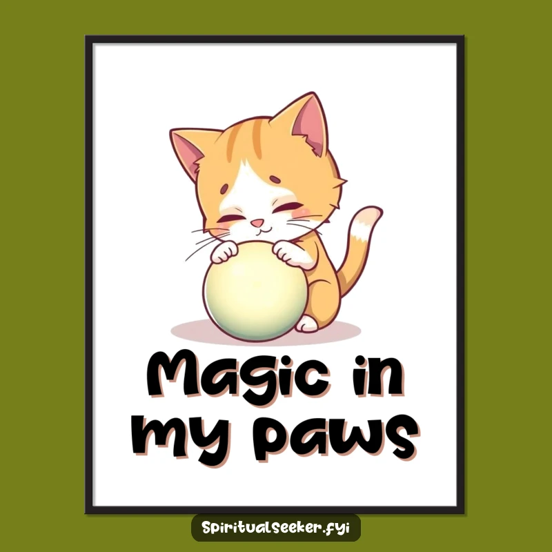 Funny Curious Cat Poster: Mystical Orb Art Print, Enchanting Gift
