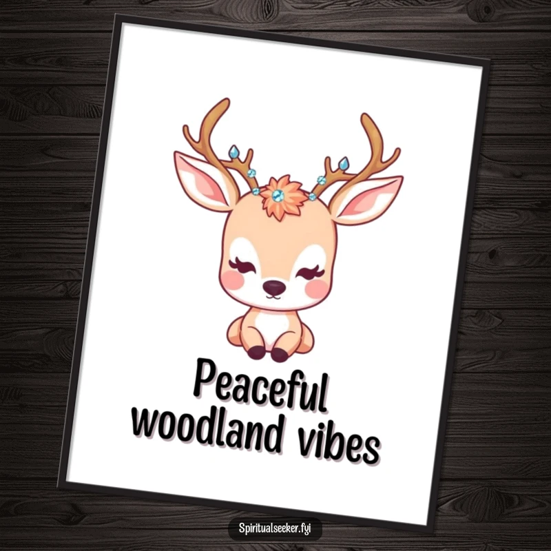 Funny Poster: A kawaii deer with delicate crystal antlers gazing serenely into the distance, exuding peace.