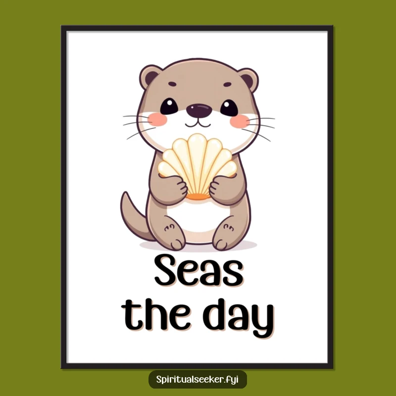 Funny Playful Otter Poster: Coastal Charm Art, Perfect Funny Gift!