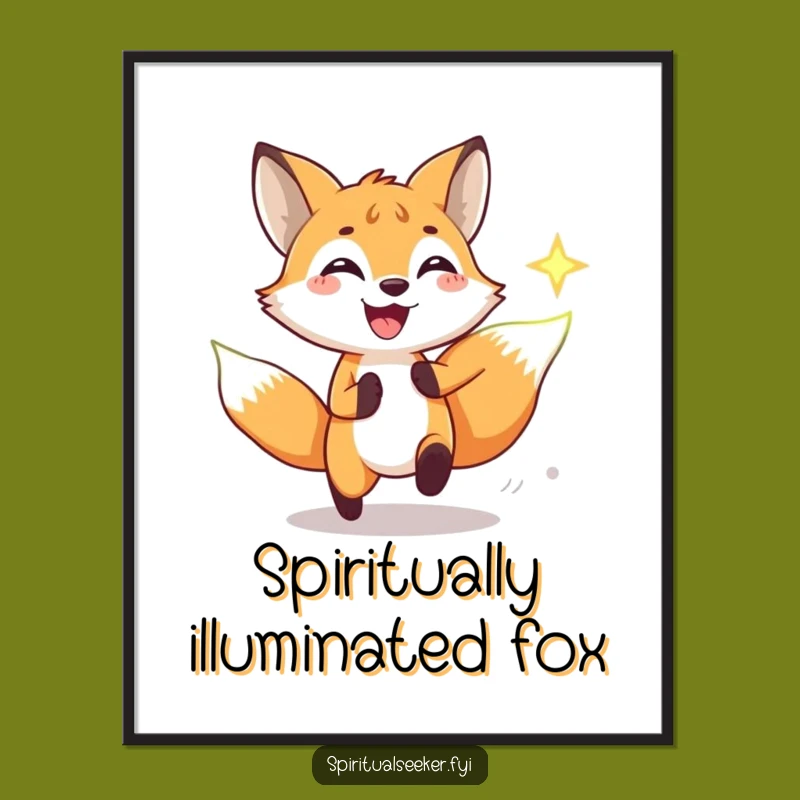 Funny Fox Chasing Spiritual Symbol Poster, Whimsical Wall Art and Gift