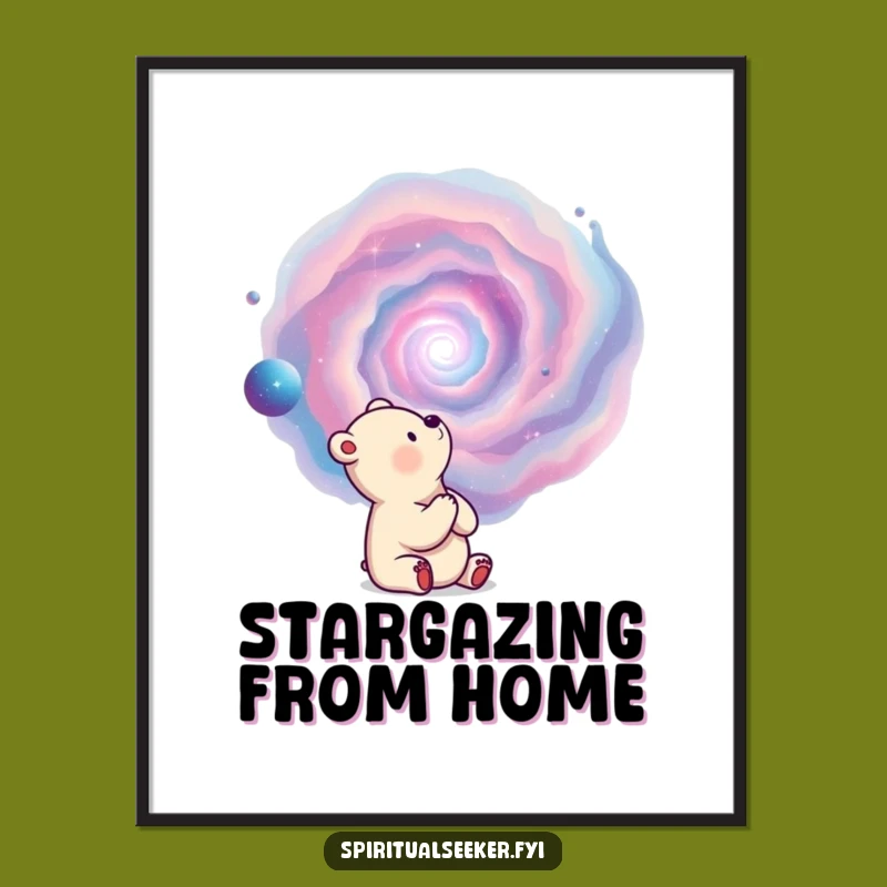Funny Thoughtful Bear Poster: Nebula Art Print, Cosmic Decor