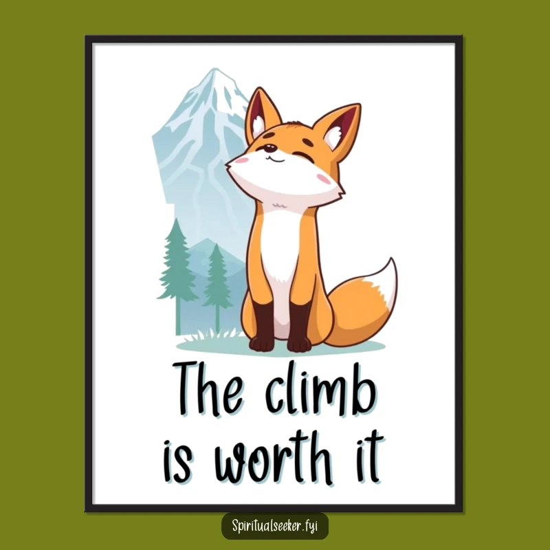 Funny Fox Mountain Peak Poster: Determined Fox Art, Ideal Funny Gift