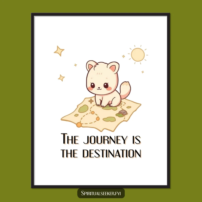 Funny Kawaii Explorer Poster: Mystical Map Art, Perfect Funny Gift for Walls