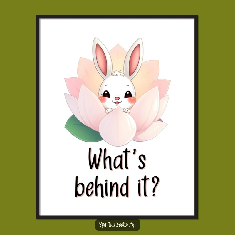 Funny Bunny Lotus Peek Poster: Whimsical Rabbit & Flower Art, Ideal Funny Gift