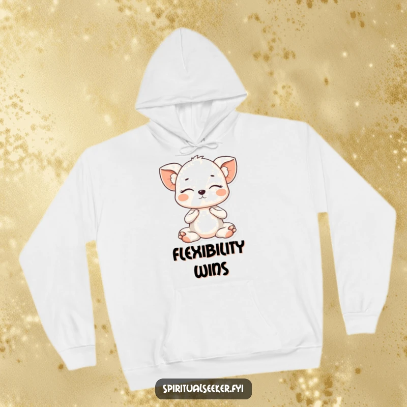 Funny Kawaii animal in a gentle closed-eyed yoga pose, featured on a warm hoodie for ultimate relaxation and playful comfort.