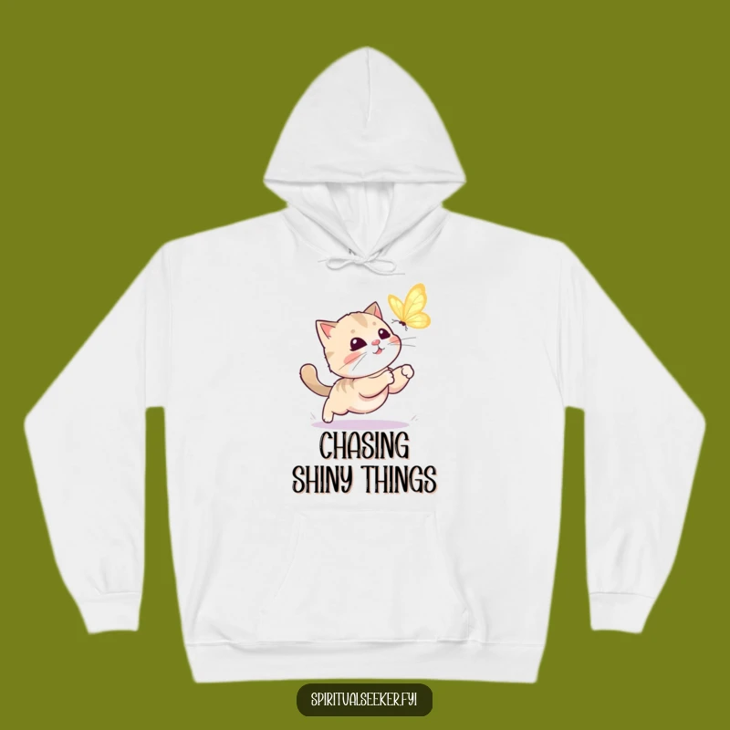 Cozy Funny Kawaii Cat Hoodie: Playful Butterfly Chase Warmth Gift