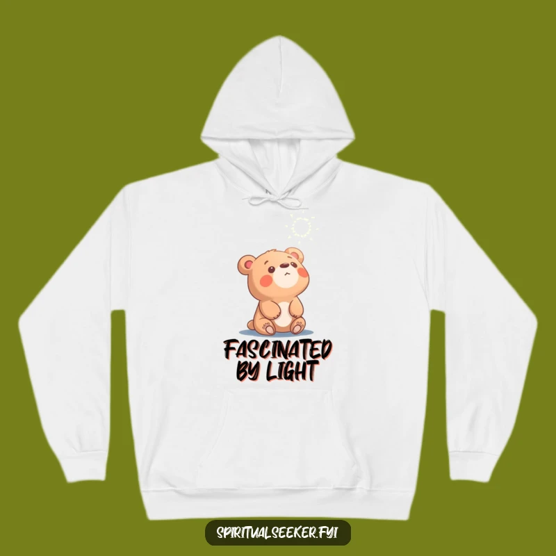 Funny Curious Bear Hoodie: Ethereal Light Adventure Character Comfort