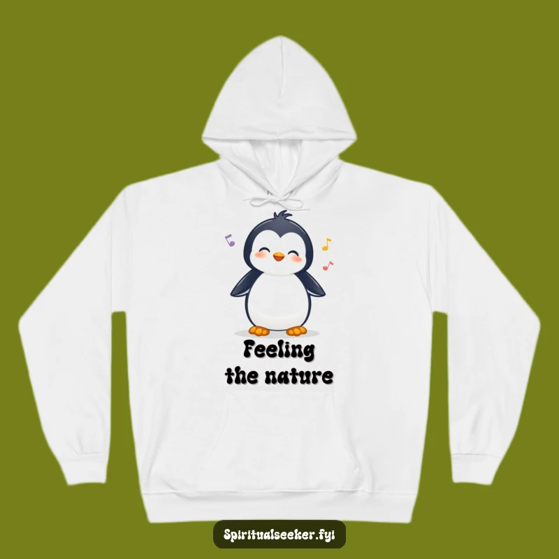 Funny Hoodie: Cheerful Penguin Listening to Nature, a Cozy Outdoor Humorous Gift