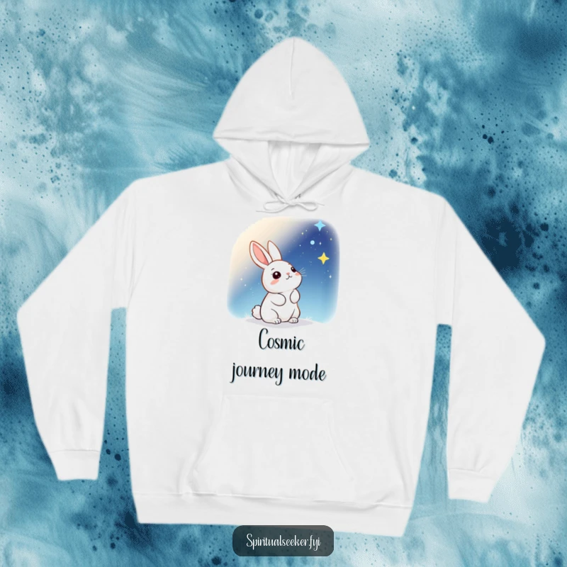 Funny Hoodie: A cuddly kawaii rabbit gazing at a starry sky, radiating warmth and wonder.