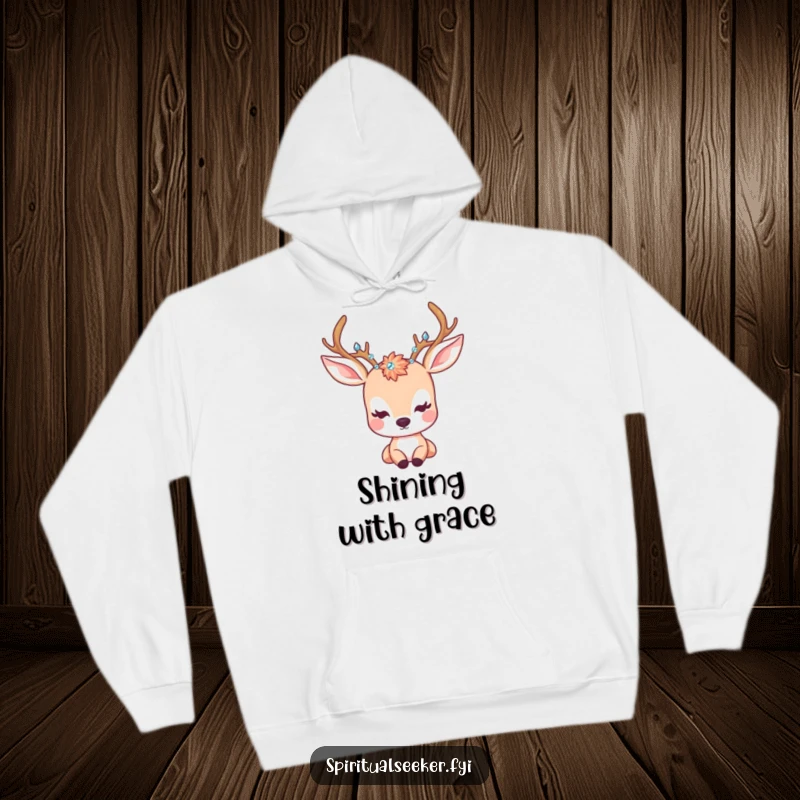 Funny Hoodie: A cuddly kawaii deer with crystal antlers gazing peacefully, offering warmth and serene style.