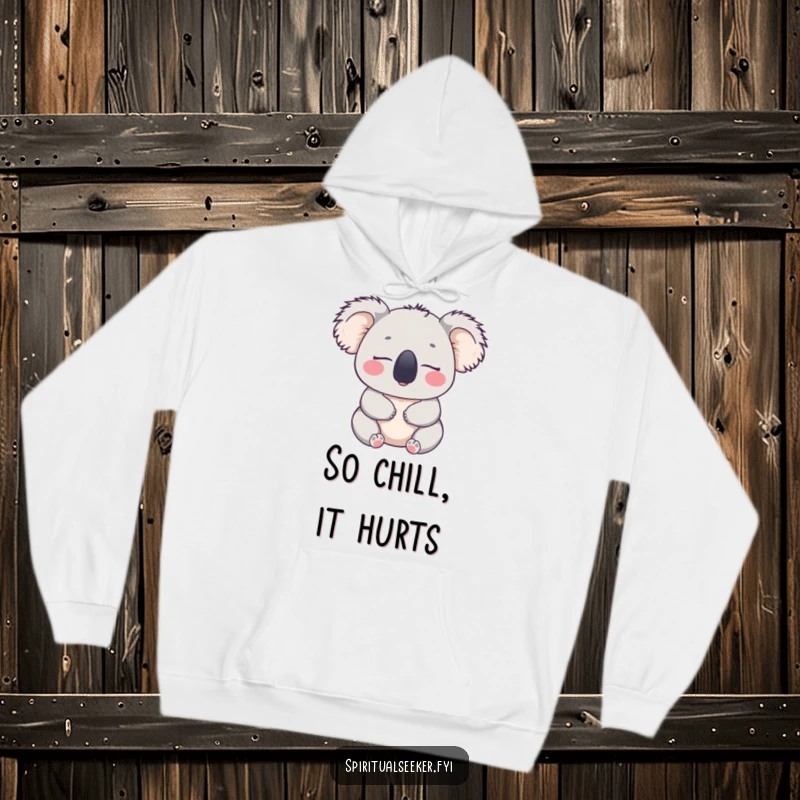 Funny hoodie featuring a peaceful koala with closed eyes, looking content and serene, offering ultimate comfort, a perfect funny gift.