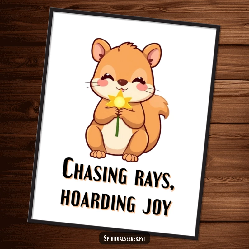Free Printable Wall Art: A cute squirrel holds a single, soft, golden ray, bringing warmth, light, and cheerful vibes home.