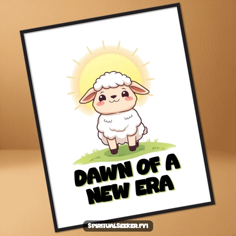 Funny Free Printable Sheep Wall Art: Hopeful character gazing at a radiant dawn, symbolizing new beginnings. Downloadable.