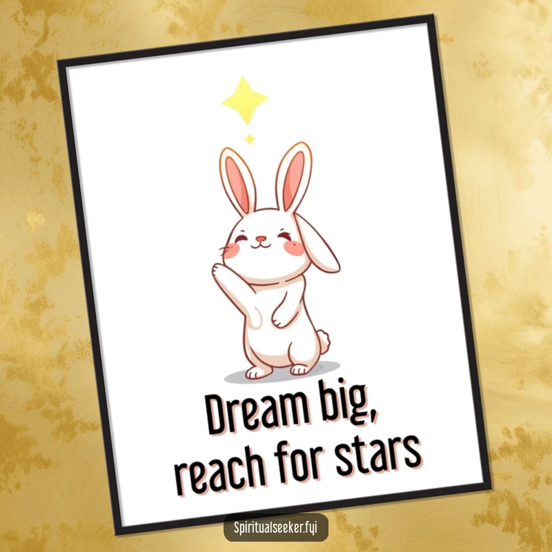 Free Printable Rabbit Wall Art: A hopeful rabbit character reaching towards a glowing constellation, symbolizing dreams and aspirations.