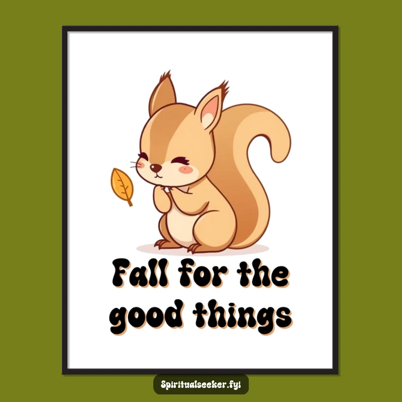 Free Printable Wall Art: Squirrel Leaf Contemplation, Humorous Downloadable Decor