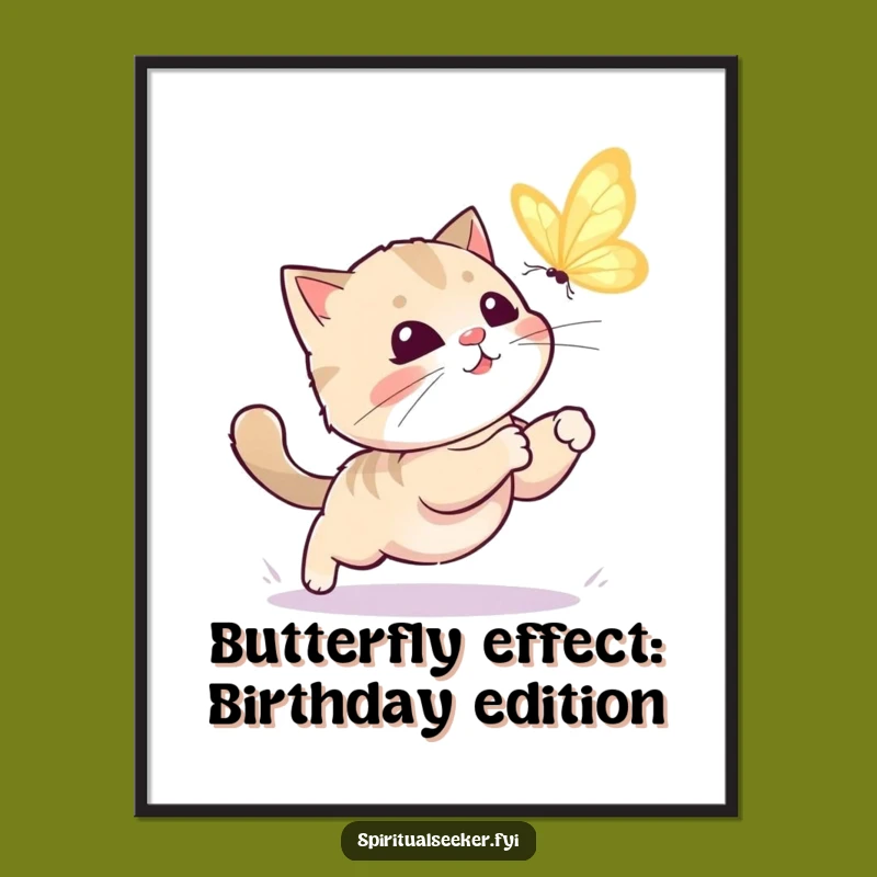 Free Printable Wall Art: Funny Kawaii Cat Butterfly Chase, Adorable Downloadable Decor