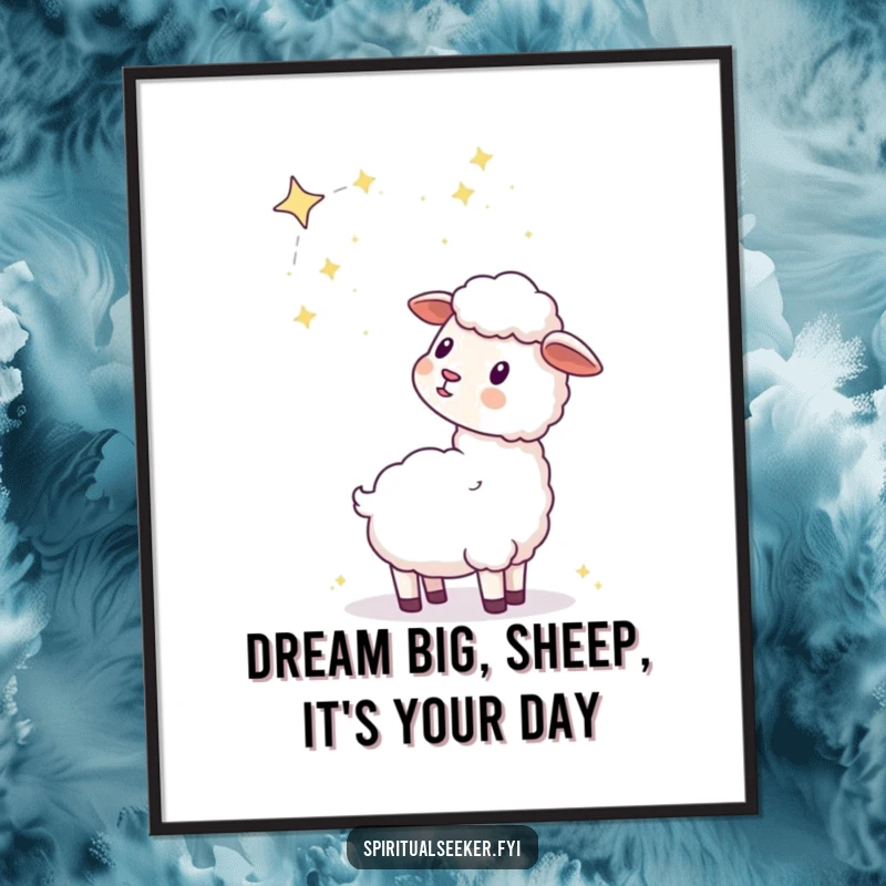 Free Printable Wall Art: A kawaii sheep gazes peacefully at a detailed celestial constellation, creating a tranquil night sky.