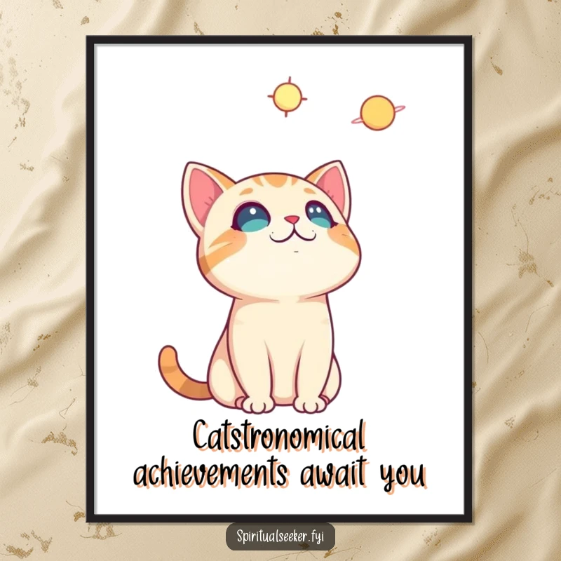 Funny Free Printable Cat Wall Art: A curious cat intently watching a celestial body, adding downloadable wonder to your space.