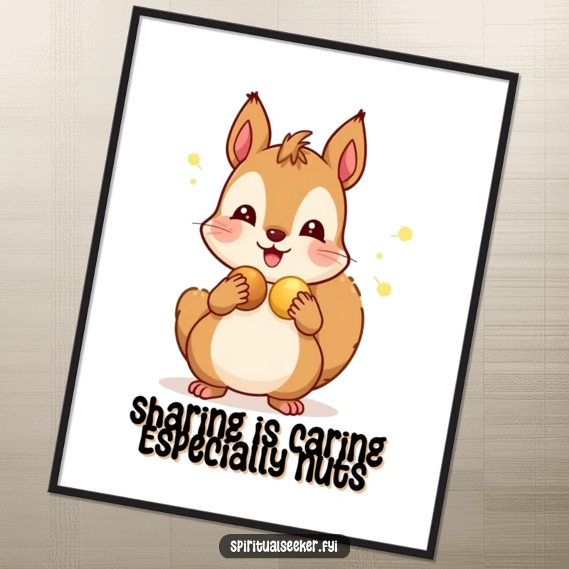 Funny Free Printable Wall Art: Cheerful squirrels sharing glowing nuts with friends, creating a humorous and heartwarming scene.