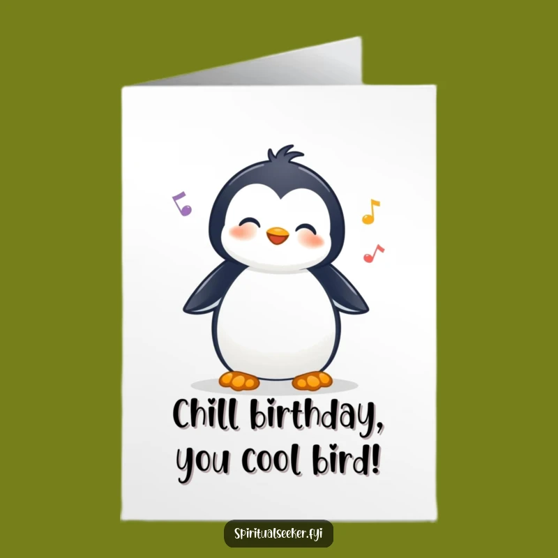 Free Printable Birthday Card: Cheerful Penguin Enjoying Nature's Serenade!