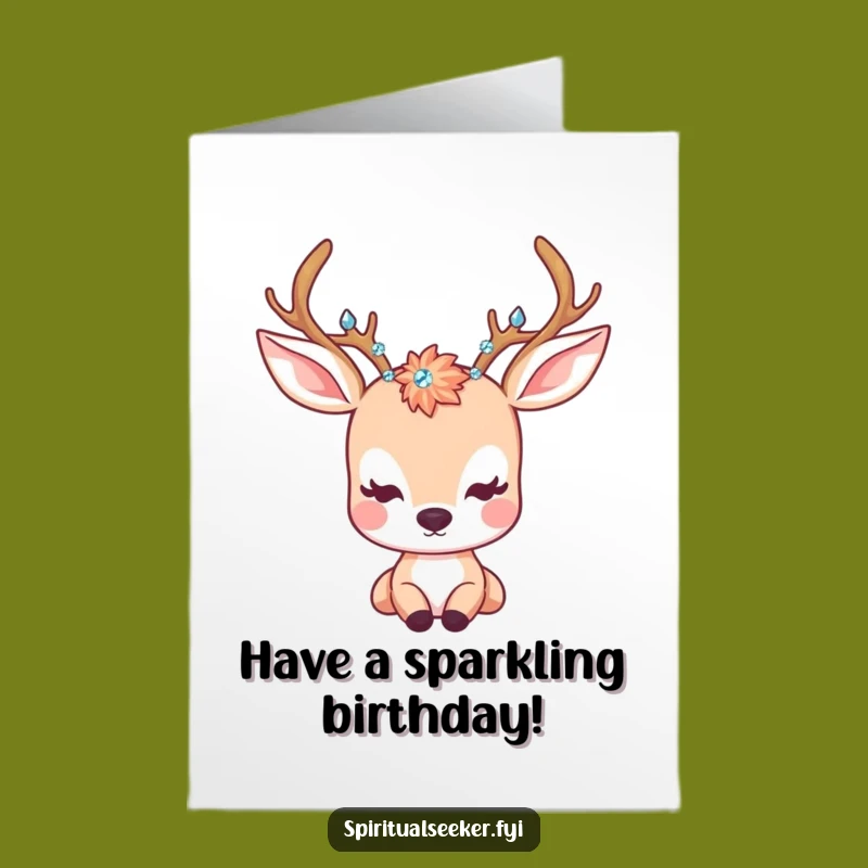 Free Printable Birthday Card: Crystal Antler Deer Peaceful Downloadable Gift for a Gentle Birthday
