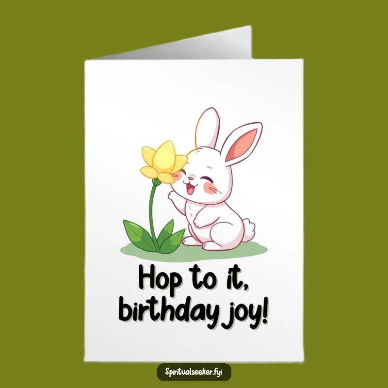 Free Printable Birthday Card: Joyful Rabbit, a Funny Downloadable Gift for a Blooming Celebration
