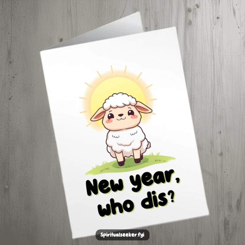 Funny Free Printable Sheep Birthday Card: Hopeful character gazing at a radiant dawn sky, wishing a happy birthday.