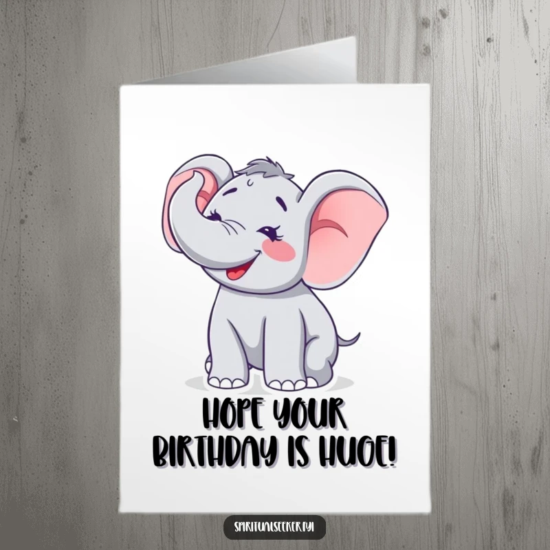 Funny Free Printable Birthday Card featuring a jubilant elephant trumpeting with pure joy towards a bright blue sky, celebrating their special day.