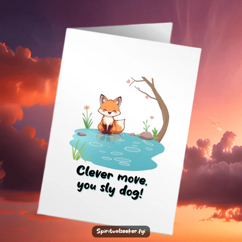 Free Printable Fox Congratulations Card: Tranquil fox by a clear stream, conveying serene congratulations for their accomplishment.