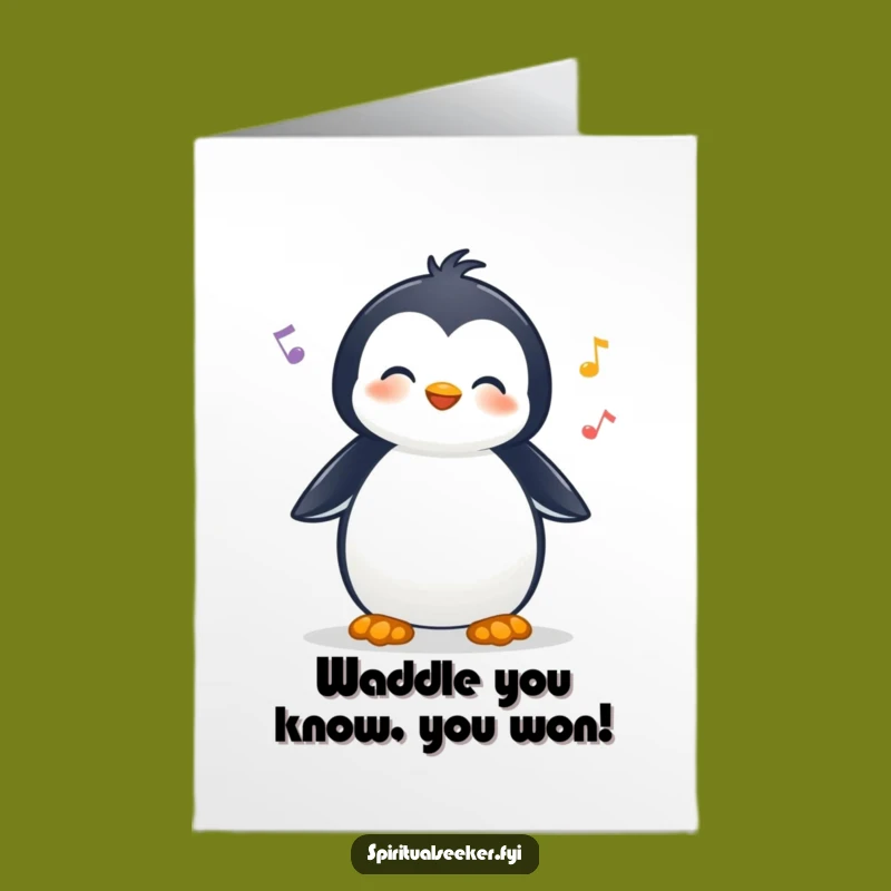 Free Printable Congrats Card: Cheerful Penguin Celebrating Their Awesome Win!