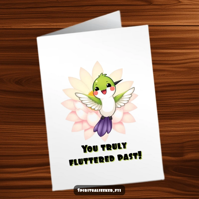 Funny Free Printable Congrats Card with a smiling hummingbird by a radiant lotus, a celebratory downloadable gift.