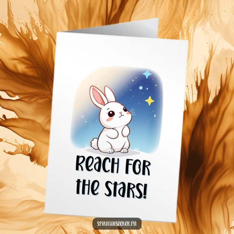 Funny Free Printable Congratulations Card: A kawaii rabbit looks up at a starry sky with wonder, celebrating a stellar achievement.