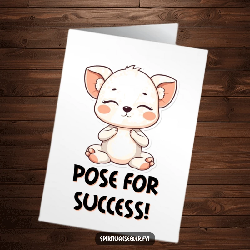 Free Printable Congratulations Card: Kawaii animal in a gentle yoga pose with eyes closed, celebrating mindful achievement.