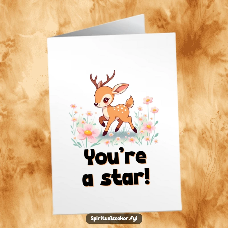 Funny Free Printable Congratulations Card: Elegant deer prancing through glowing flowers, celebrating a wonderful achievement with whimsical charm.