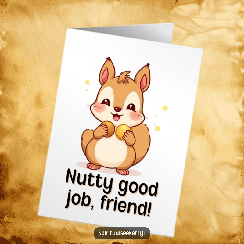 Funny Free Printable Congratulations Card: Cheerful squirrels sharing glowing nuts, celebrating achievements with a nutty twist.