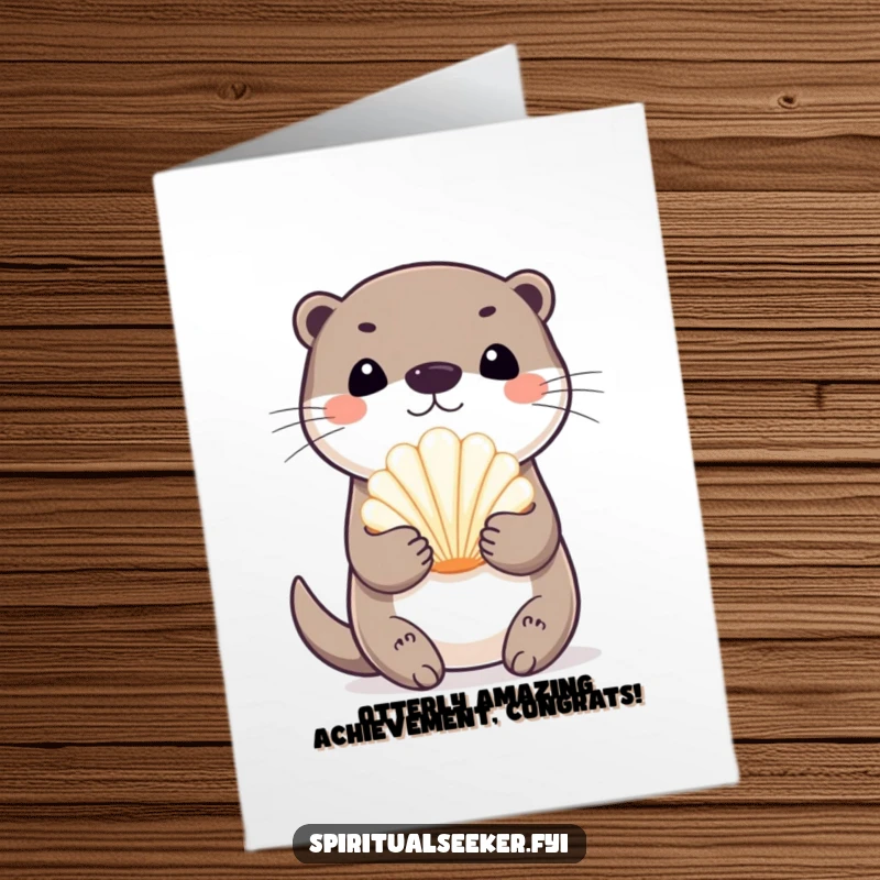 Funny Free Printable Congratulations Card: Playful otter holding a glowing seashell, celebrating a wonderful accomplishment.